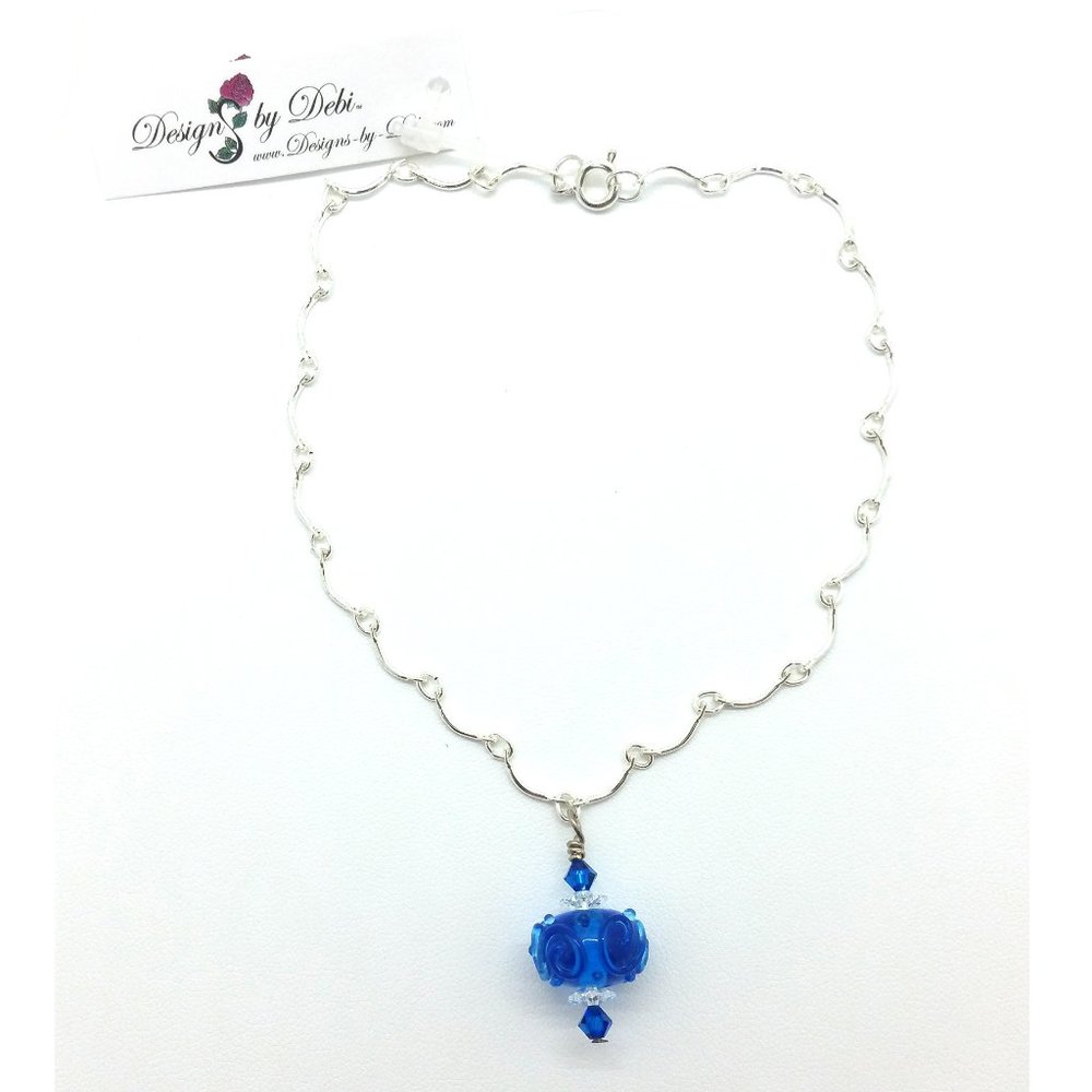 Blue Glass & Swarovski Crystal Scalloped Anklet